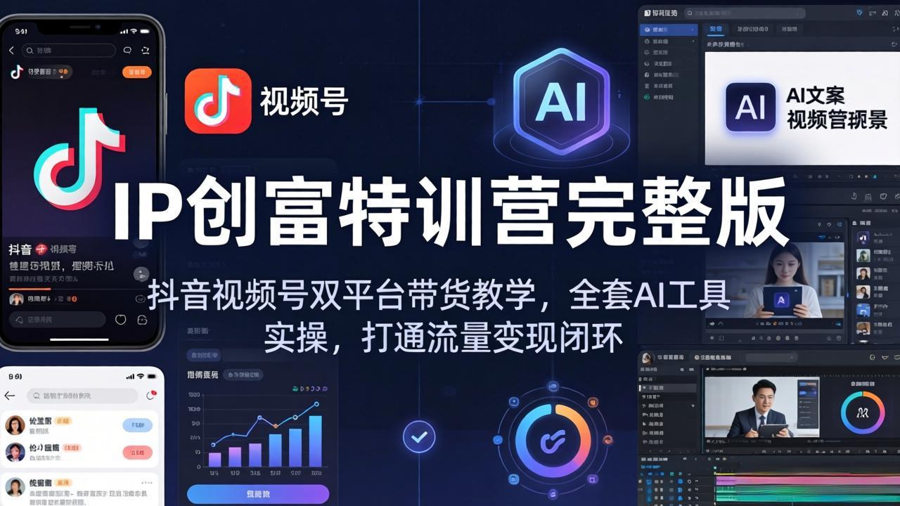 IP创富特训营完整版：抖音视频号双平台带货教学，全套AI工具实操，打通流量变现闭环-源创文化-逐光轻创终点站