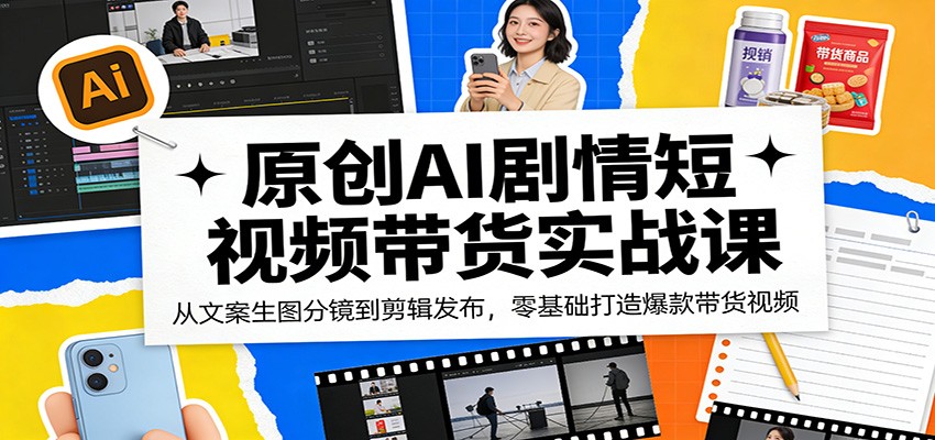 原创AI剧情短视频带货实战课：从文案生图分镜到剪辑发布，零基础打造爆款带货视频-源创文化-逐光轻创终点站