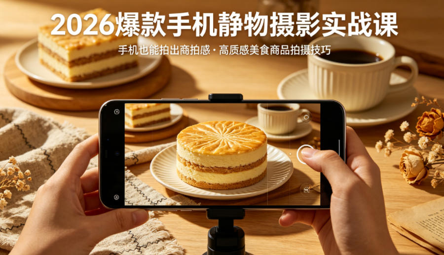 2026爆款手机静物摄影实战课，手机也能拍出商拍感，学会拍出高质感美食商品-源创文化-逐光轻创终点站