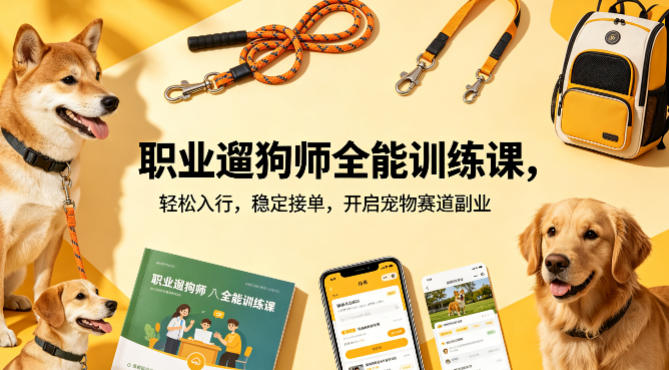 职业遛狗师全能训练课，轻松入行，稳定接单，开启宠物赛道副业-源创文化-逐光轻创终点站