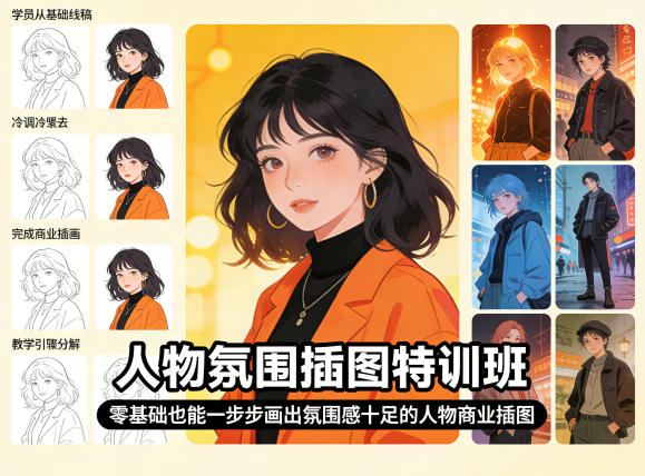人物氛围插图特训班，零基础也能一步步画出氛围感十足的人物商业插图-源创文化-逐光轻创终点站