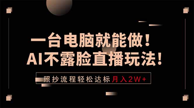 一台电脑就能做!AI不露脸直播玩法,照抄流程轻松达标月入2W+-源创文化-逐光轻创终点站