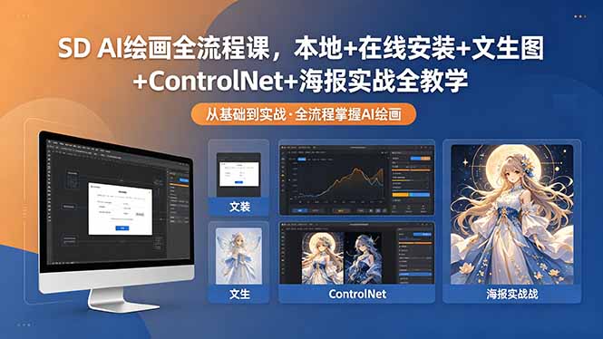 SD AI绘画全流程课，本地+在线安装+文生图+ControlNet+海报实战全教学-源创文化-逐光轻创终点站