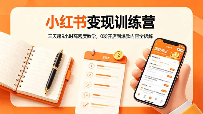 小红书变现训练营：三天超9小时高密度教学，0粉开店到爆款内容全拆解-源创文化-逐光轻创终点站