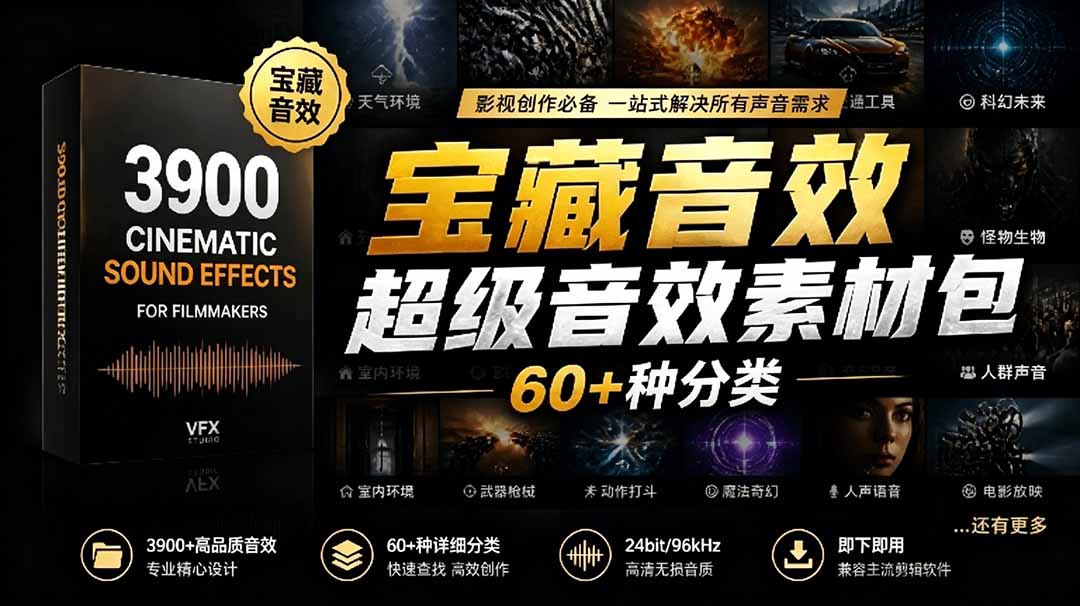 宝藏音效合集包！60+多种音效分类，共计3900个，分类清晰，全中文分类，高品质剪辑音效素材包-源创文化-逐光轻创终点站