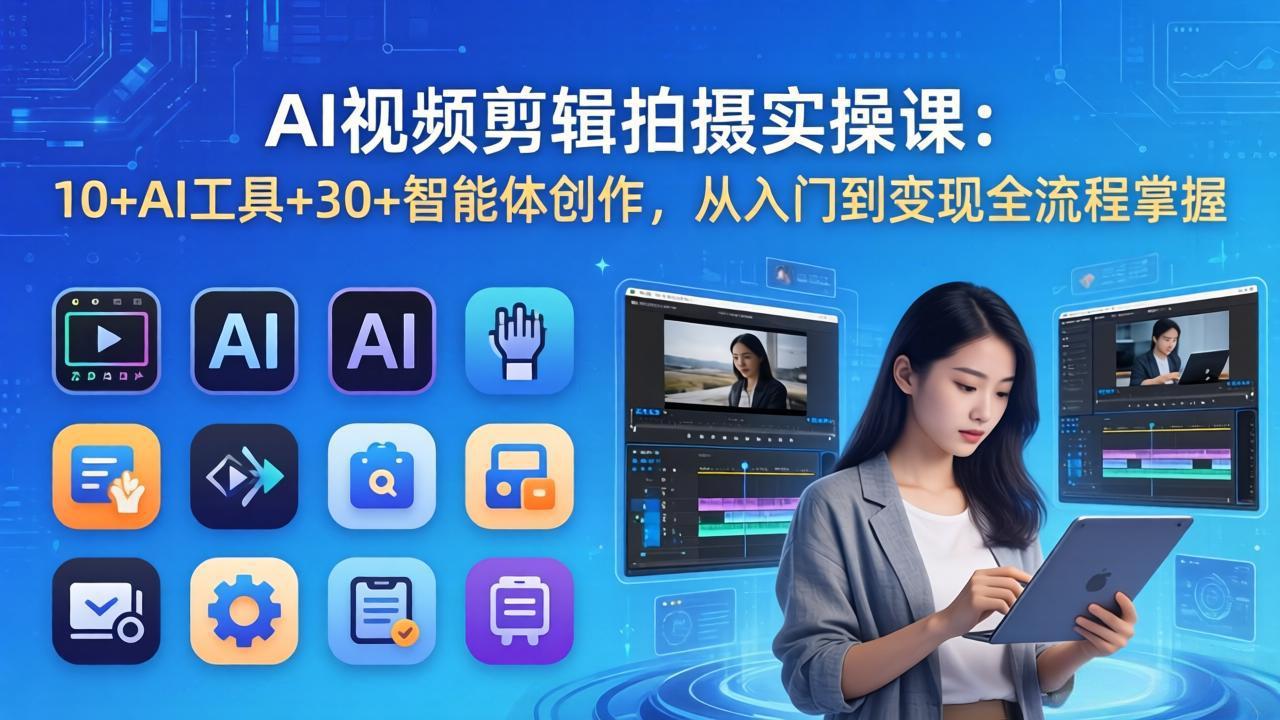 AI 视频剪辑拍摄实操课：10+AI工具+30+智能体创作，从入门到变现全流程掌握-源创文化-逐光轻创终点站