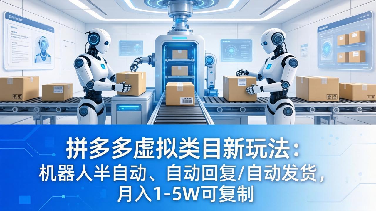 拼多多虚拟类目新玩法：机器人半自动、自动回复 /自动发货，月入 1-5W 可复制-源创文化-逐光轻创终点站
