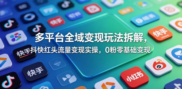多平台全域变现玩法拆解，抖快红头流量变现实操，0粉零基础变现-源创文化-逐光轻创终点站