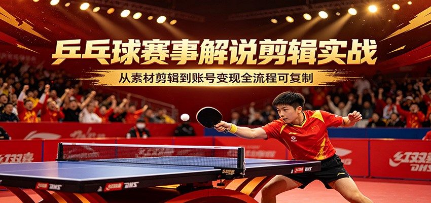 乒乓球赛事解说剪辑实战，从素材剪辑到账号变现全流程可复制-源创文化-逐光轻创终点站