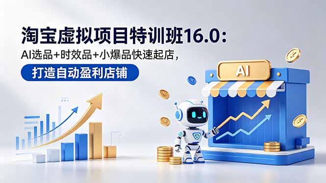 淘宝虚拟项目特训班16.0：AI选品+时效品+小爆品快速起店，打造自动盈利店铺-源创文化-逐光轻创终点站