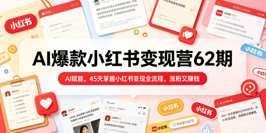 AI爆款小红书变现营62期2026年5月,AI赋能,45天掌握小红书变现全流程,涨粉又賺钱-源创文化-逐光轻创终点站