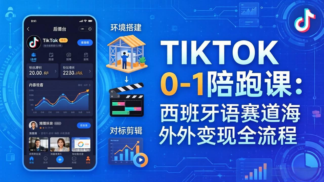 TIKTOK 0-1 陪跑课：从环境搭建到刷对标剪辑，西班牙语赛道海外变现全流程-源创文化-逐光轻创终点站
