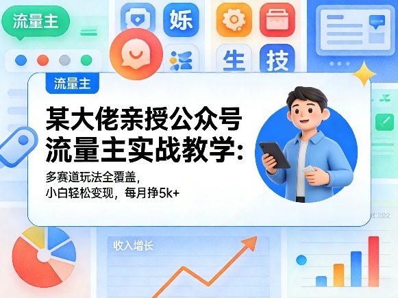 某大佬亲授公众号流量主实战教学：多赛道玩法全覆盖，小白轻松变现，每月多挣5k+-源创文化-逐光轻创终点站