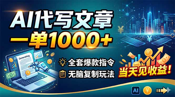 AI代写文章，一单1000+，全套爆款指令+无脑复制玩法，当天见收益！-源创文化-逐光轻创终点站