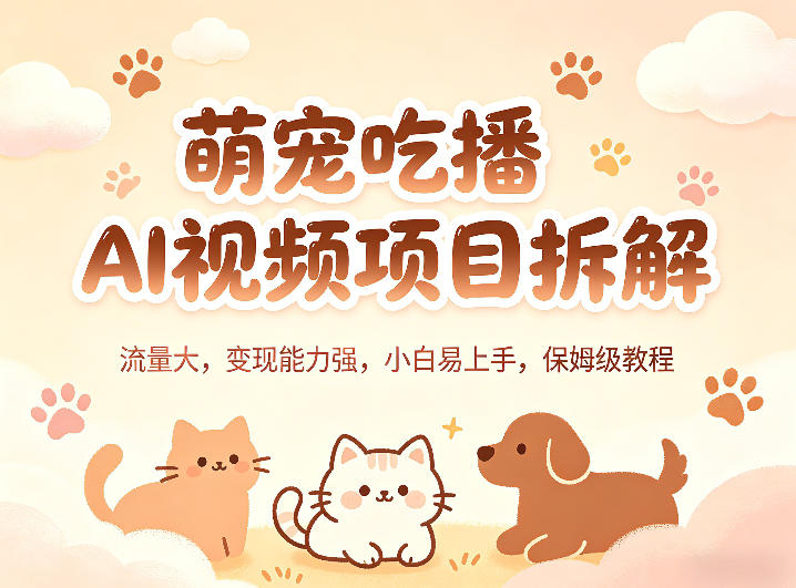 萌宠吃播AI视频项目拆解，流量大，变现能力强，小白易上手，保姆级教程-源创文化-逐光轻创终点站