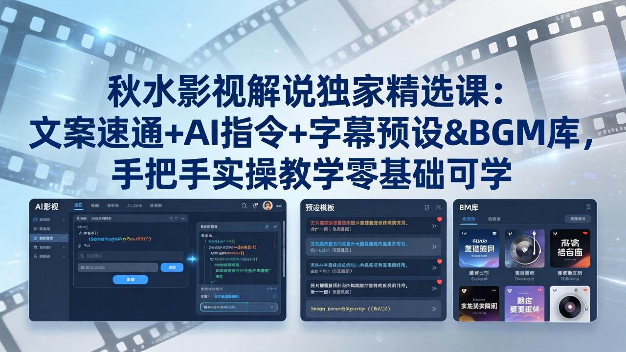 秋水影视解说独家精选课：文案速通+AI指令+字幕预设+BGM库，手把手实操教学零基础可学-源创文化-逐光轻创终点站