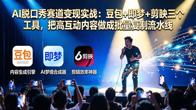 AI脱口秀赛道变现实战：豆包+即梦+剪映三个工具，把高互动内容做成批量复制流水线-源创文化-逐光轻创终点站