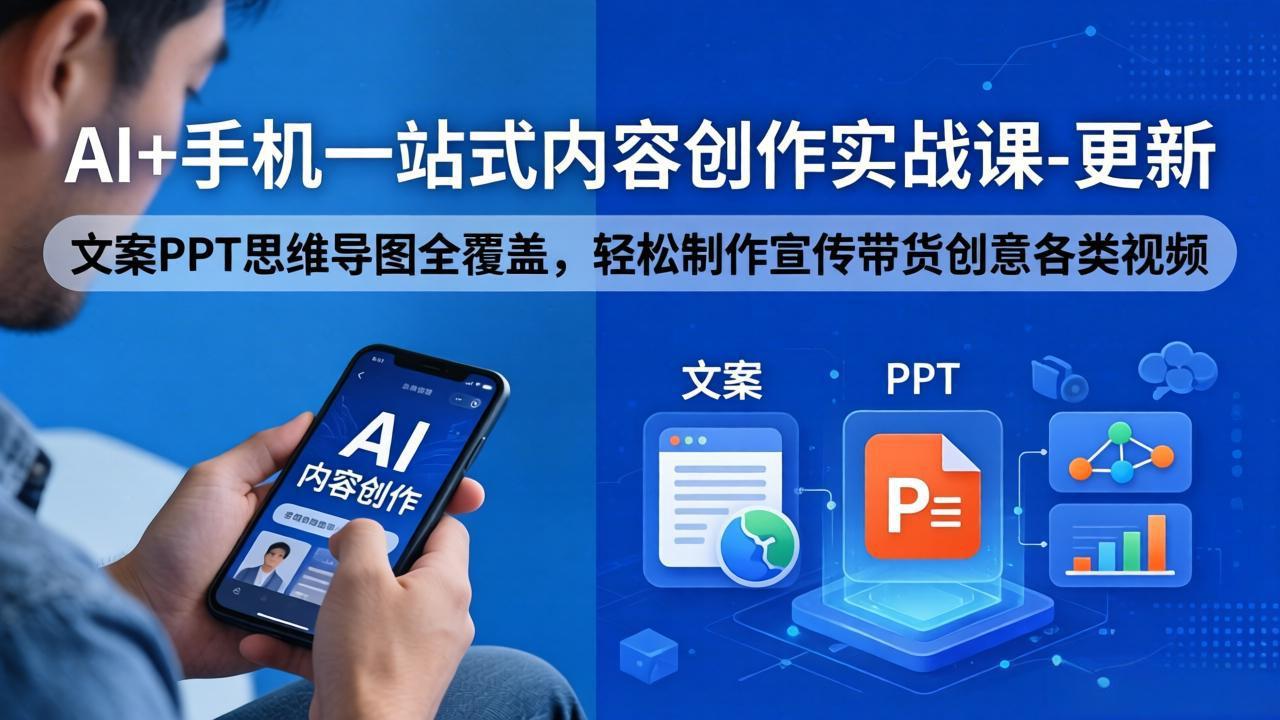 AI+手机一站式内容创作实战课-更新，文案PPT思维导图全覆盖，轻松制作宣传带货创意各类视频-源创文化-逐光轻创终点站