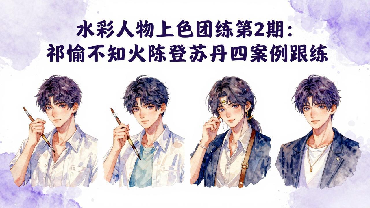 水彩人物上色团练第2期：祁煜不知火陈登苏丹四案例跟练，手把手提升绘画能力-源创文化-逐光轻创终点站