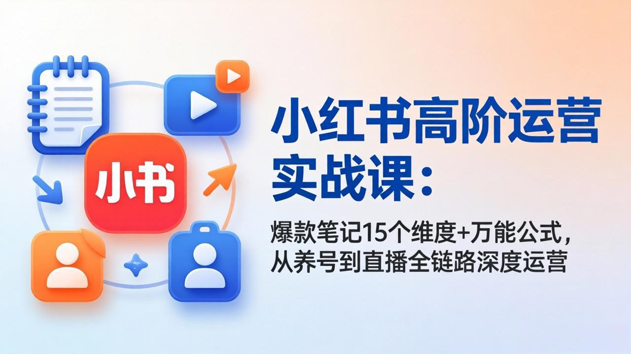 小红书高阶运营实战课：爆款笔记15个维度+万能公式，从养号到直播全链路深度运营-源创文化-逐光轻创终点站