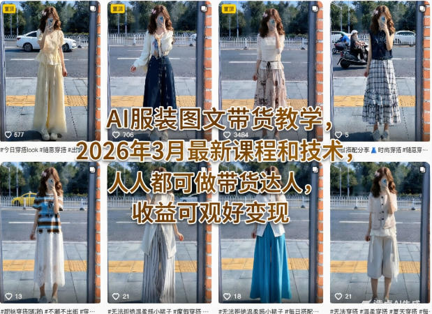 AI服装图文带货教学，2026年3月最新课程和技术，人人都可做带货达人，收益可观好变现-源创文化-逐光轻创终点站