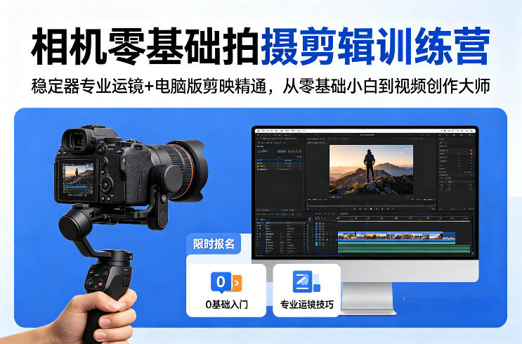 相机零基础拍摄剪辑训练营：稳定器专业运镜+电脑版剪映精通，从零基础小白到视频创作大师-源创文化-逐光轻创终点站