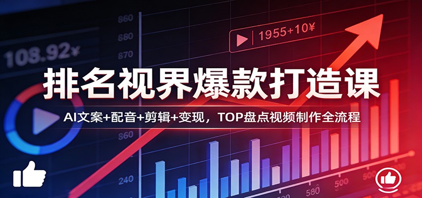 排名视界爆款打造课：AI文案+配音+剪辑+变现，TOP盘点视频制作全流程-源创文化-逐光轻创终点站