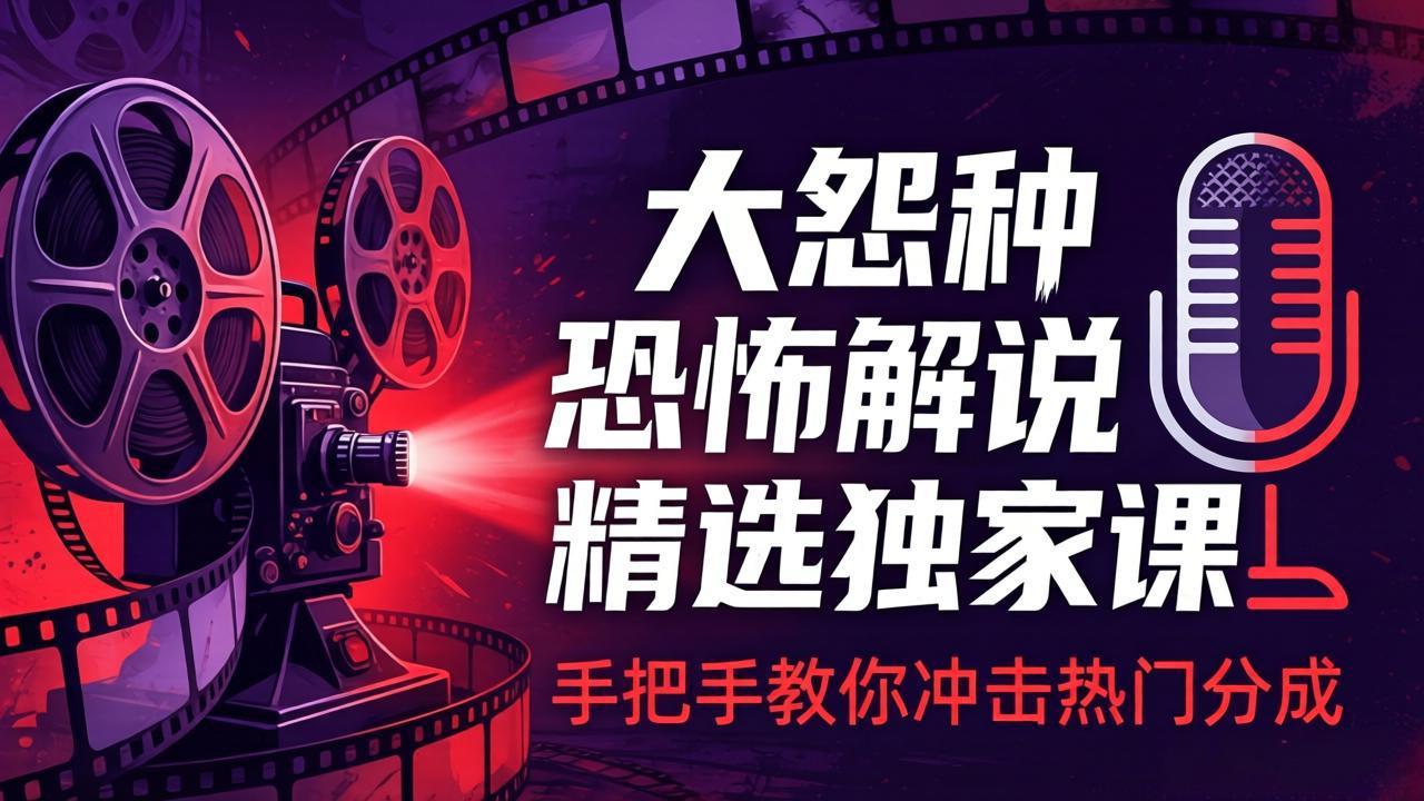 大怨种恐怖解说精选独家课：电影下载+文案配音+片头封面，手把手教你冲击热门分成-源创文化-逐光轻创终点站