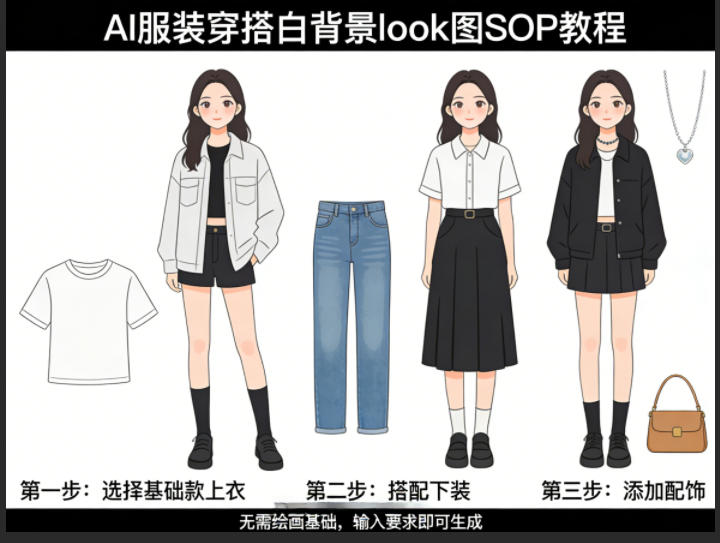 AI服装穿搭白背景look图SOP教程，不用会画画，提几句具体要求，AI就能还你一个奇迹-源创文化-逐光轻创终点站