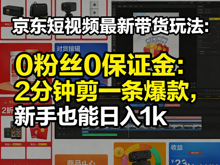 京东短视频最新带货玩法，0粉丝0保证金，2分钟剪一条爆款，新手也能日入1k+【揭秘】-源创文化-逐光轻创终点站