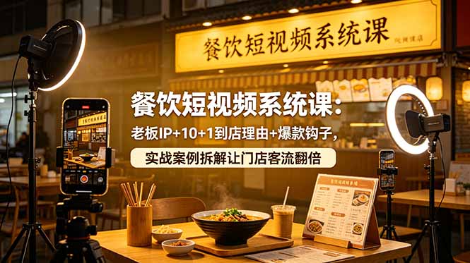 餐饮短视频系统课：老板IP+10+1到店理由+爆款钩子，实战案例拆解让门店客流翻倍-源创文化-逐光轻创终点站