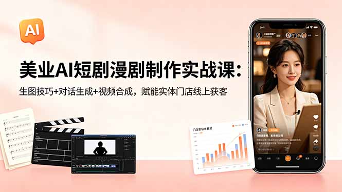 美业AI短剧漫剧制作实战课：生图技巧+对话生成+视频合成，赋能实体门店线上获客-源创文化-逐光轻创终点站