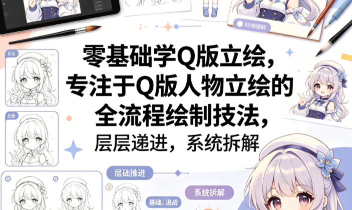 零基础学Q版立绘，专注于Q版人物立绘的全流程绘制技法，层层递进，系统拆解-源创文化-逐光轻创终点站