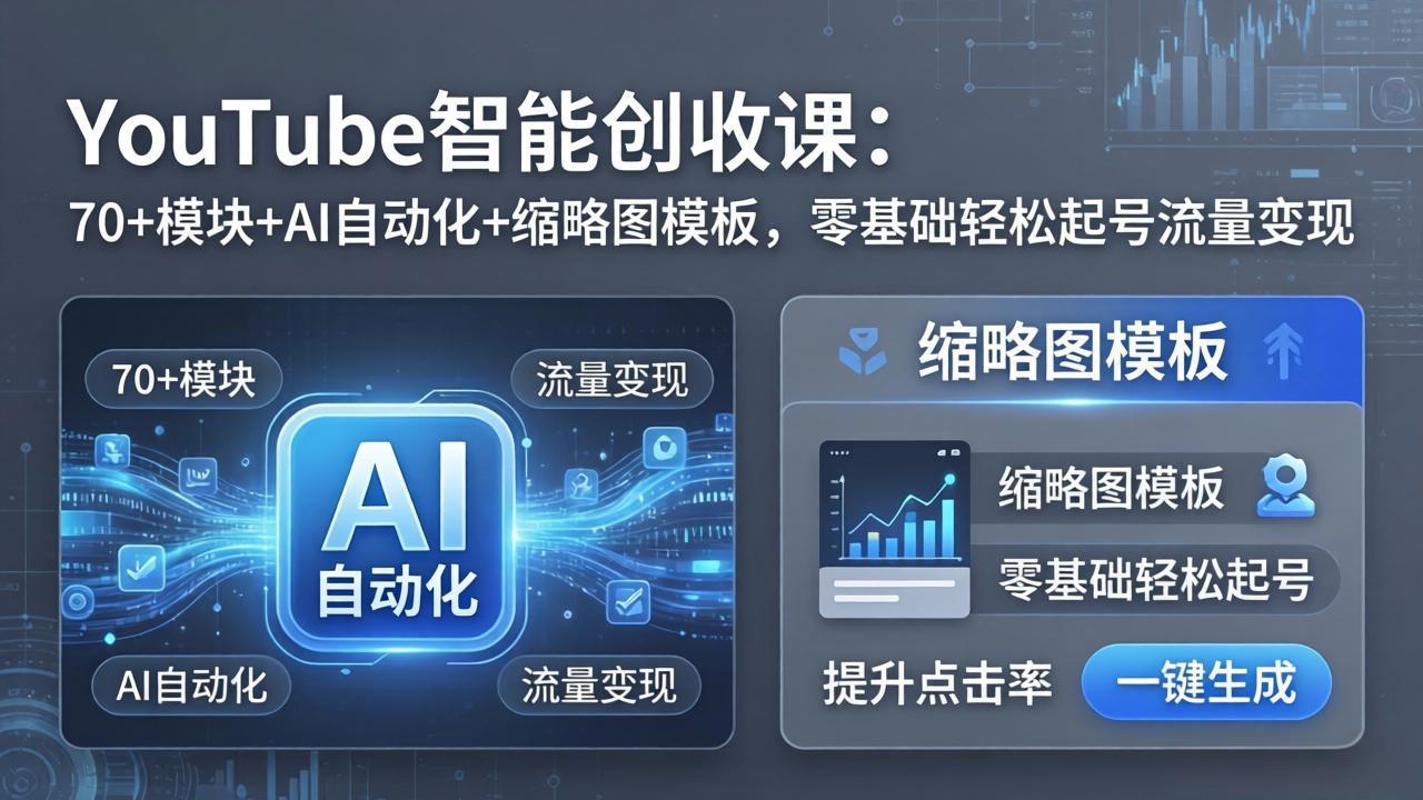 YouTube智能创收课：70+模块+AI自动化+缩略图模板，零基础轻松起号流量变现-源创文化-逐光轻创终点站