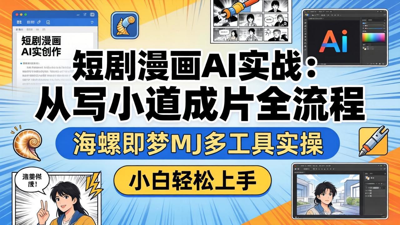 短剧漫画AI实战：从写小说到成片全流程，海螺即梦MJ多工具实操，小白轻松上手-源创文化-逐光轻创终点站