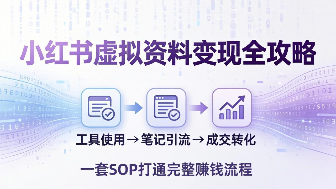 小红书虚拟资料变现全攻略：从工具使用到笔记引流成交，一套 SOP 打通完整赚钱流程-源创文化-逐光轻创终点站