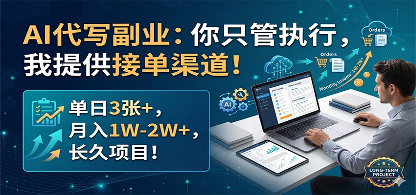 AI代写副业：你只管执行，我提供接单渠道！单日3张+，月入1W-2W+，长久项目-源创文化-逐光轻创终点站