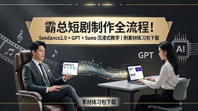 霸总短剧制作全流程！Seedance2.0 + GPT + Suno 沉浸式教学｜附素材练习包下载-源创文化-逐光轻创终点站