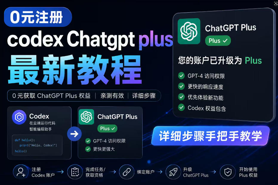 0元全自动注册codex gpt plus最新教程，0元获取GPT Plus权益，手把手详细教学-源创文化-逐光轻创终点站