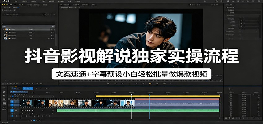抖音影视解说独家实操流程，文案速通+字幕预设小白轻松批量做爆款视频-源创文化-逐光轻创终点站