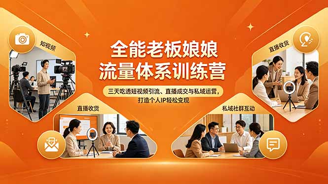 全能老板娘流量体系训练营，三天吃透短视频引流、直播成交与私域运营，打造个人IP轻松变现-源创文化-逐光轻创终点站