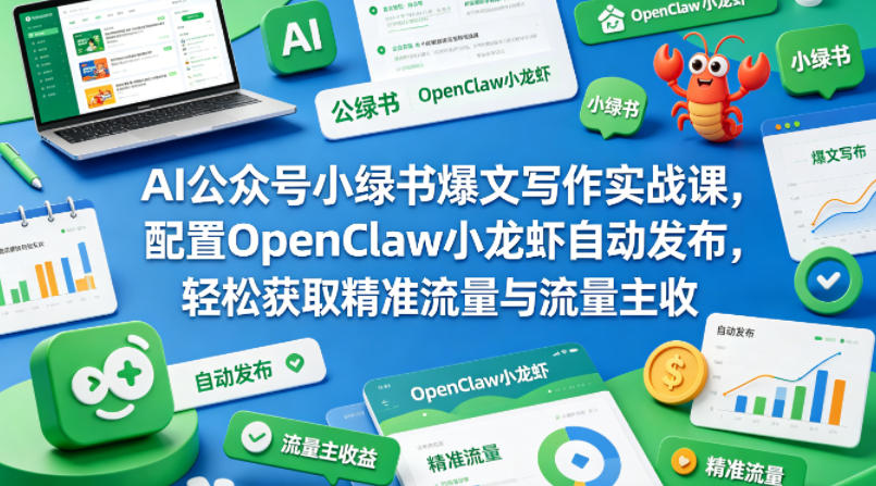 AI公众号小绿书爆文写作实战课，配置OpenClaw小龙虾自动发布，轻松获取精准流量与流量主收益-源创文化-逐光轻创终点站