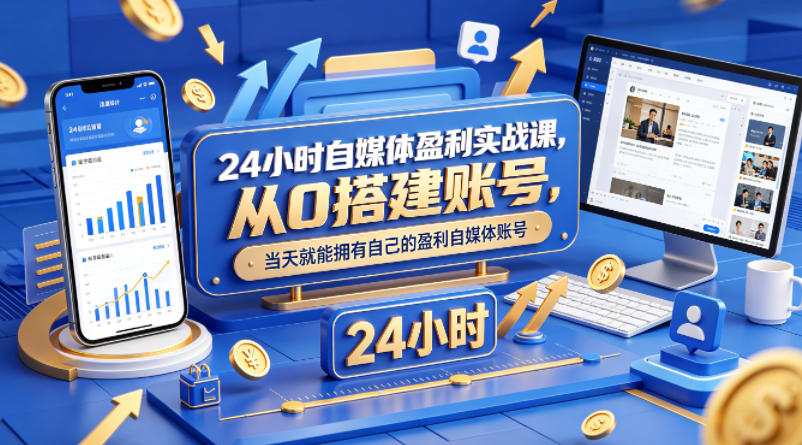 24小时自媒体盈利实战课，从0搭建账号，当天就能拥有自己的盈利自媒体账号-源创文化-逐光轻创终点站