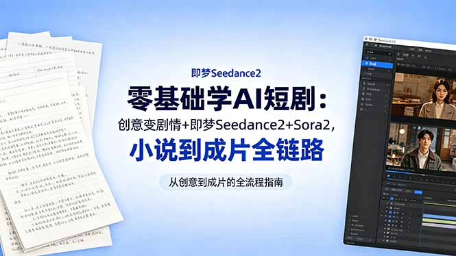 零基础学AI短剧：创意变剧情+即梦Seedance2+Sora2，小说到成片全链路-源创文化-逐光轻创终点站