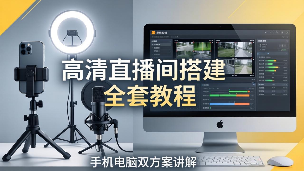 高清直播间搭建全套教程，手机电脑双方案讲解，设备选型调试多机位实操教学-源创文化-逐光轻创终点站