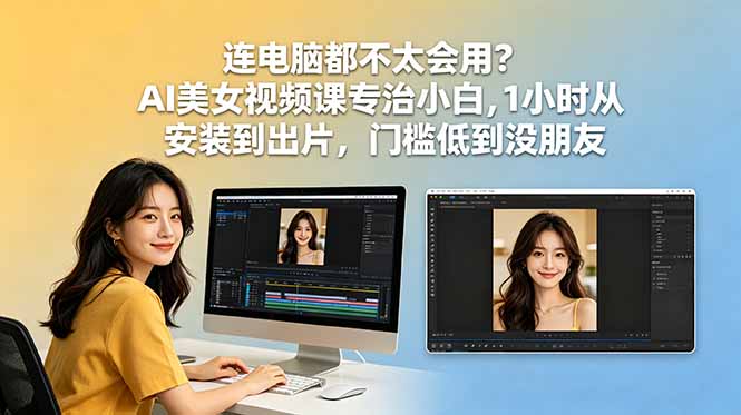 连电脑都不太会用？AI美女视频课专治小白，1小时从安装到出片，门槛低到没朋友-源创文化-逐光轻创终点站