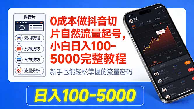 0成本做抖音切片自然流量起号，小白日入100-5000完整教程-源创文化-逐光轻创终点站