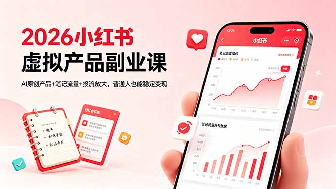 2026小红书虚拟产品副业课，AI原创产品+笔记流量+投流放大，普通人也能稳定变现-源创文化-逐光轻创终点站