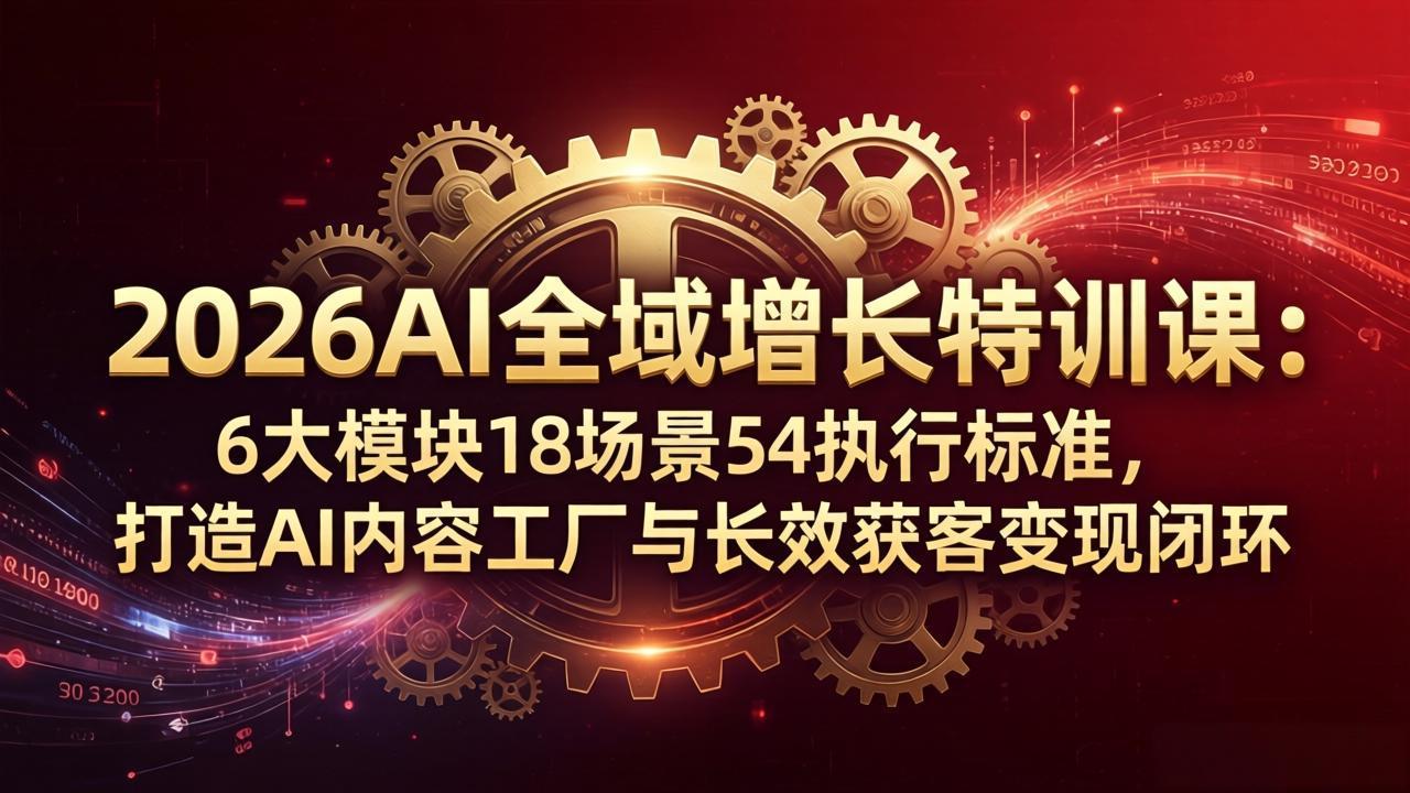 2026AI全域增长特训课：6大模块18场景54执行标准，打造AI内容工厂与长效获客变现闭环-源创文化-逐光轻创终点站