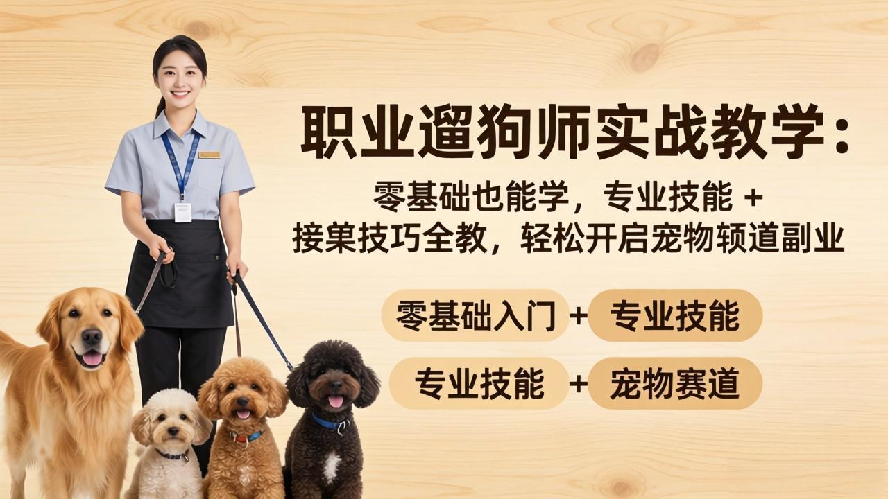 职业遛狗师实战教学：零基础也能学，专业技能 + 接单技巧全教，轻松开启宠物赛道副业-源创文化-逐光轻创终点站